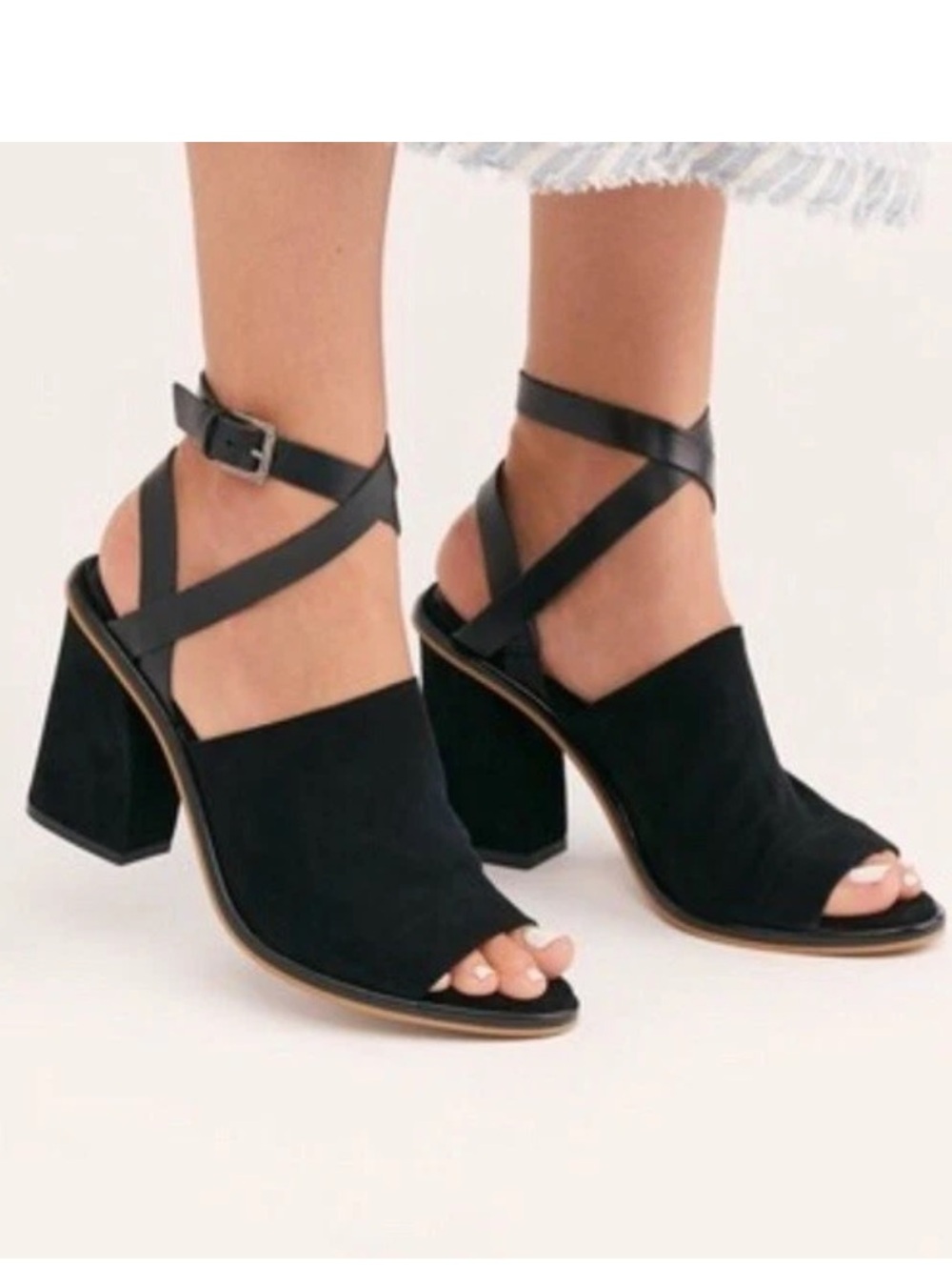 Free People See Ya There block heel sandals black suede EU 36 US 6